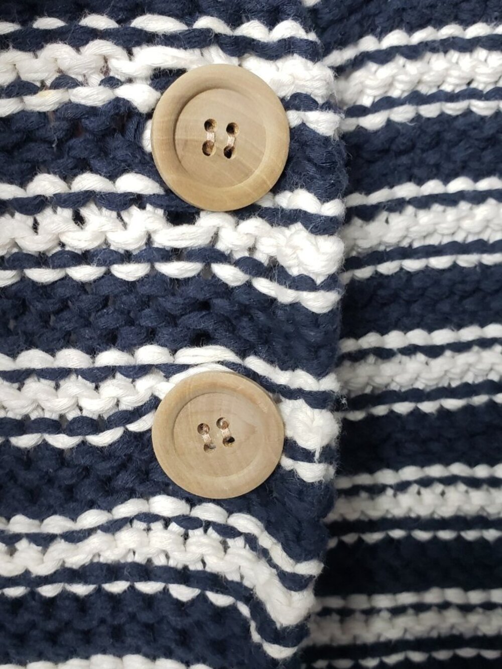 Wallace Vtg Womens Striped Crochet Knit Button Vest Navy & Beige Small - Picture 7 of 8